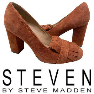 Steve Madden x Steven Jade Terra Cotta Suede Heeled Kiltie Loafers Sz 7.5 Shoes